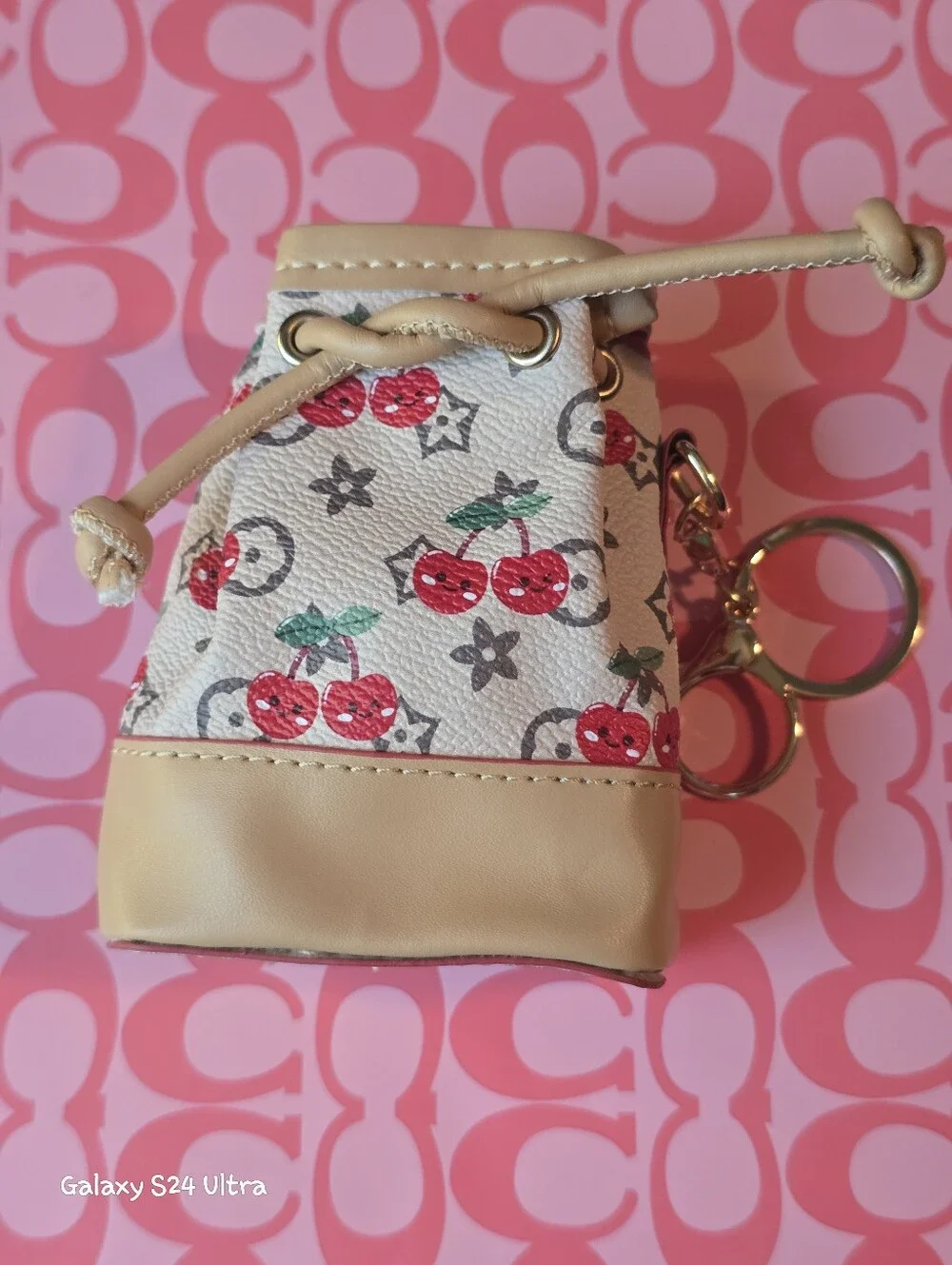 Cherry Decor Cinch Coin Pouch Bag Charm/ Keychain NEW